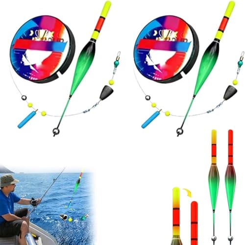 2Stk Automatisches Anglerschnur Posen Set | Angel Schwimmer Schnur Set | Hohe Empfindlichkeit Bobbins Angeln mit Automatischem Bobber | Hohe Helligkeit Angelschnüre Posen für Anfänger & Fischer