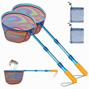 DaddyGoFish Kinder Fischernetz, ultraleichter Teleskop-Ködertasche zum Fangen von Fischemterlingen am Wasserstrand, Seeteich, Geschenk für Jungen und Mädchen (2 Pack, Blau + Blau)