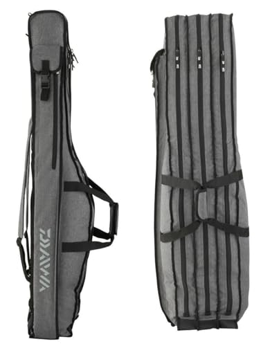 Drei montierte Ruten in einer Daiwa D-Vec 3 Rod Bag mit zusätzlichen Taschen und einem Rutenfutteral für langen Transport auf der Jagd oder bei der Angel