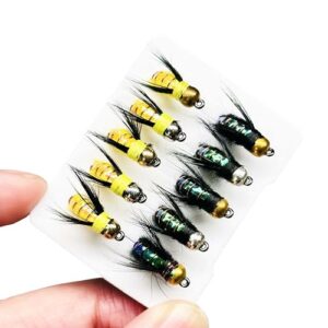 Bionik Humpy Fliegen, 10 Stück hochwertige Köder für Fische wie Bass, Forelle und Lachs, helle Farben, perfekt für Angeln in Bewegung