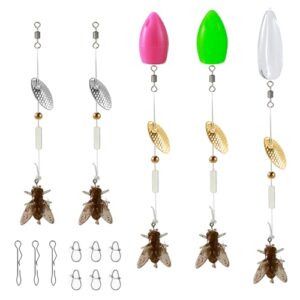Fliegenhaken, 5 Stueck Fliegenfischen Fliegen Set, elastischer TPE Fliegenkoeder Angelkoeder, Spinnerhaken mit Messing Spinnerblatt fuer Süsswasser und Salzwasser