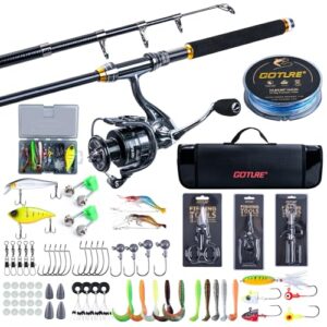 Goture Angelset mit Teleskop-Angelruten (24T Carbon), 2,1m Angelrute Set Komplett 5.2:1 Spinnrolle, 150m/14kg Schnur, Köderbox & Tragetasche – für Salz-/Süßwasser, Reisen–Angelgeschenk