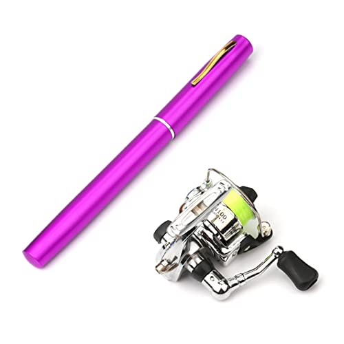 Lixada Angelausrüstung, 1M / 1,4M/1.6M Zusammenklappbar Angelrute Reel Combo Mini Pen Angelrute Kit 7 Farben-Feder-Form gefaltet Rute Rod Mit Rollenrad, Violett