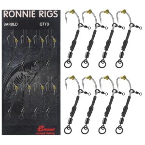 Professionelles 8er Set von Ronnie Rigs mit Wirbel, Gebogene Haken mit Widerhaken und Teflonbeschichtung für Karpfenfische