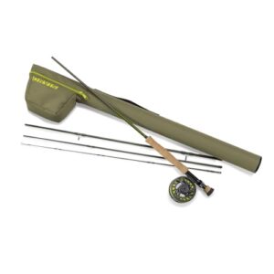Orvis-Fliegenrute mit Kombi-Rolle und Fall aus braunem Leder, ideal für Anfänger und Jüngere Angler