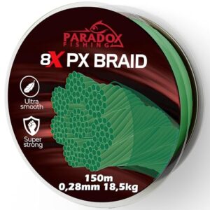 Paradox Fishing 8X PX geflochtene Angelschnur I Tarngrün 150M - 0,28mm - 18,5kg – hochwertige Angelschnur mit hoher Tragkraft und Abriebfestigkeit für weite Würfe