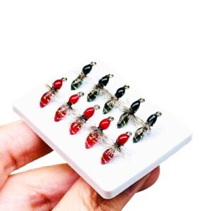 10 Stück Hand-Tied Bionics Griffith Midges Fliegen für Angeln in Flüssen, Seen (Schwarz und Rot)
