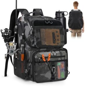 Wasserdichter Angelrucksack mit Kühlfach und Rutenhalter, ideal für Angler, 900D Polyester, Regenschutz, Geschenkidee