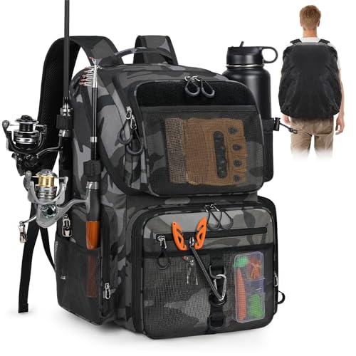 Wasserdichter Angelrucksack mit Kühlfach und Rutenhalter, ideal für Angler, 900D Polyester, Regenschutz, Geschenkidee