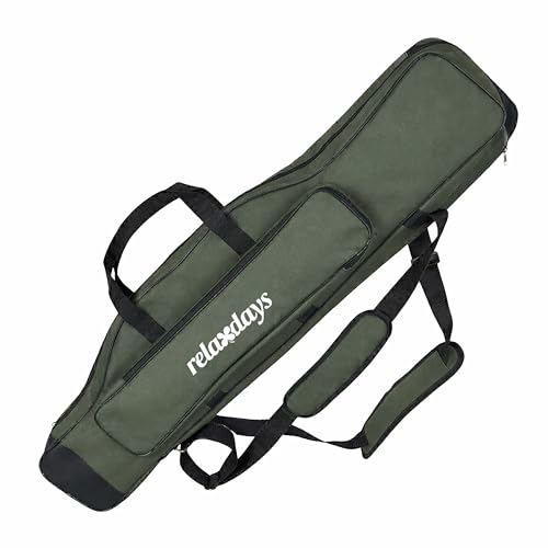 Relaxdays Angeltasche, Rutentasche, 100cm, für 3 Ruten, 5 Fächer, gepolstert, Angelzubehör, groß, 1200D Oxford, olivgrün