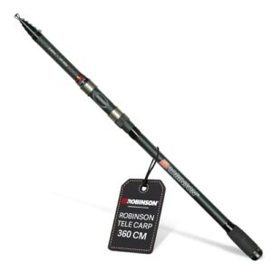 Robinson Angelrute Teleskoprute Karbon, robuste Rutenringe und rutschfester Rollenhalter fürs Angeln in der Natur