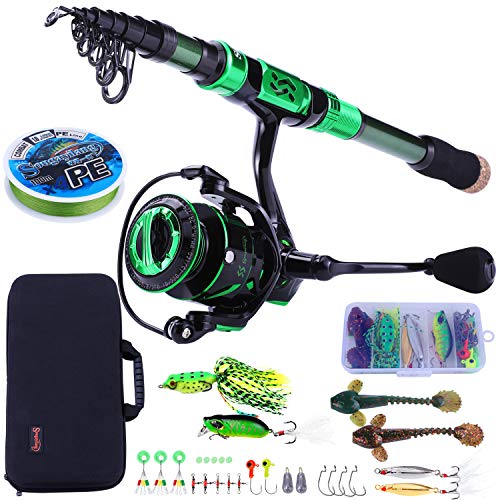 Fischereiausrüstung Kit - Angelrute und Rollen-Kombination, Kohlefaser-Teleskop-Angelrute, Spinnrolle 12 + 1 BB für Salzwasser und Süßwasser
