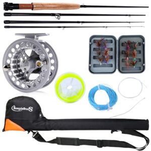 Salzwasser-Fliegenfischrute, Spule und Tasche fürs Fliegenfischen - Set mit Kohlefaser-Rute und 5/6 Watt Angelrolle
