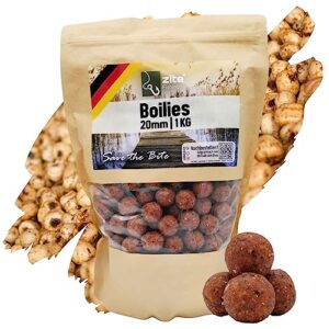 Zite Fishing Boillies für Karpfen Angelköder mit verschiedenen Aromen wie Citrus, Garlic und Tigernuss in einem wiederverschließbaren Beutel