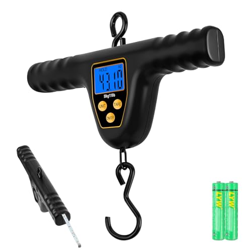 Digital-Fischwaage von Alaoo, 50kg messbar, blau hinterleuchtetes LCD-Display, ideal für Fischen und Outdoor-Aktivitäten