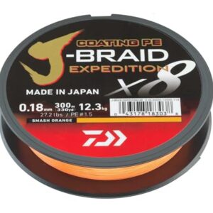 DAIWA J-Braid Expedition X8E, geflochtene Angelschnur, 0,06mm, 5,2kg/11,5lbs, 300m, Smash Orange