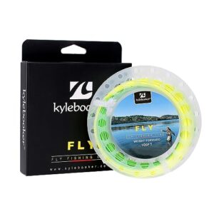 Fly Fishing Line mit geschweißtem Schlauch, flotierende Gewichte, Vorderseite, Fliegenschnur 100 FT (WF5F, Fluo Gelb+Fluo Grün)