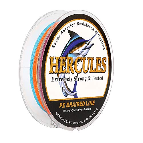 Hercules Super Cast - Eine hochwertige Geflochtene Angelschnur für Salzwasser und Süßwasser, mit einer Teststärke von 6lb bis 100lb und Zero-Stretch-Technologie