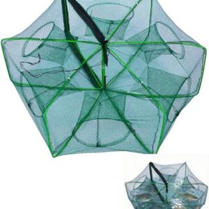 Krebsreuse Faltbar Fischreuse Reusen, 6 Löche Kleine Reuse, Nylon Köderfischreuse, Tragbare Falle Fischfallen zum Fangen von Aalen,Krabben,Hummer,Garnelen und Krabben