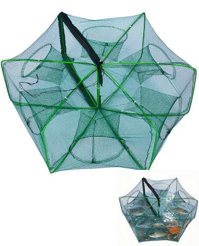 Krebsreuse Faltbar Fischreuse Reusen, 6 Löche Kleine Reuse, Nylon Köderfischreuse, Tragbare Falle Fischfallen zum Fangen von Aalen,Krabben,Hummer,Garnelen und Krabben