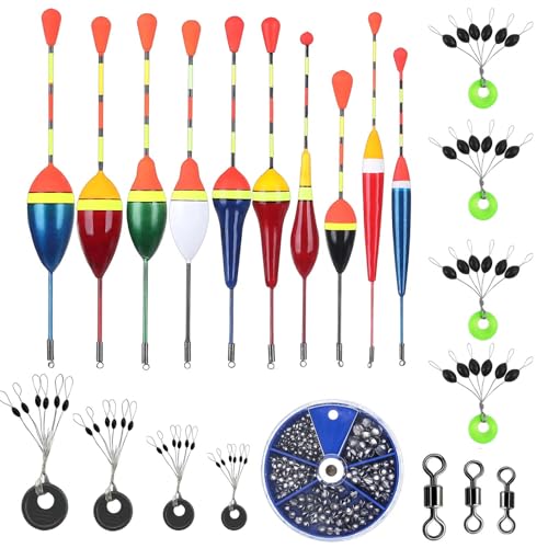 Angelzubehör Set mit Bleischrot, Schwimmern, Gummistopper und Wirbeln für Süßwasser- und Meeresangeln