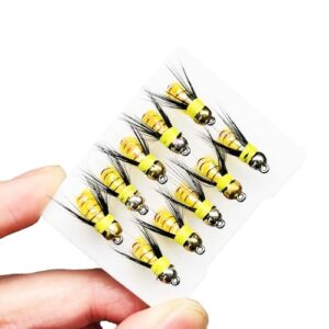 Qitewwrme 10Pc Fischerei Lure #8 Helle Farben Brasshead Bionik Humpy Fly Nymphe Nasse Fliegen Insekten Köder Hehne Forelle Lachs Bass Fliegen Fischen Fliegen (Gelb) - Hochwertige Materialien, helle Farbe, perfekt für Angler