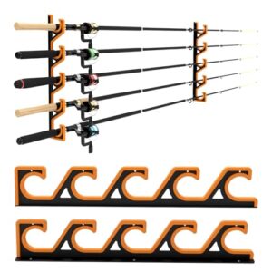 Tonhui Angelrutenhalter Wand & Decke Horizontal, Rutenhalter Garage mit weichem PU-Schutz für 5 Ruten, Kratzfester Aufbewahrung für Angelruten