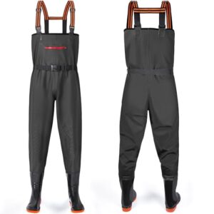 Angelhose für Erwachsene mit Stiefel, atmungsaktive Wathose für Angeln, Wasserdicht und Schutz für Outdoor-Aktivitäten, Schwarz, 43