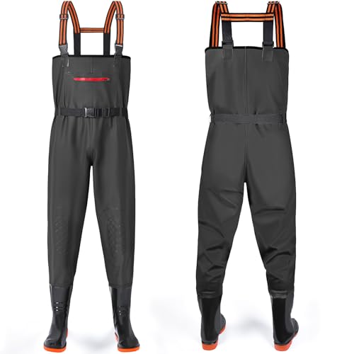 Angelhose für Erwachsene mit Stiefel, atmungsaktive Wathose für Angeln, Wasserdicht und Schutz für Outdoor-Aktivitäten, Schwarz, 43
