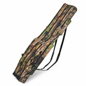 Robuste und wasserdichte Angeltasche mit 3 Fächern für Ruten, Rollen und Schnur sowie 2 Seitentaschen und 1 Netztasche für Köder, Angelboxen und Zubehör. Tragegurt und verstellbarer Schultergurt für bequemes Tragen.