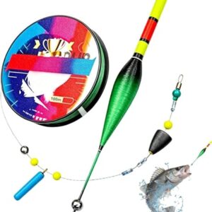 Automatisches Bobber Angel Set für Fluss und See, LED Posen Angeln Set mit Bissanzeiger, Vorbundene Angelschnur mit automatischem Schwimmer, Doppelfarbige Nachtfischboje, Angelzubehör für Outdoor-Angel-Erfahrungen