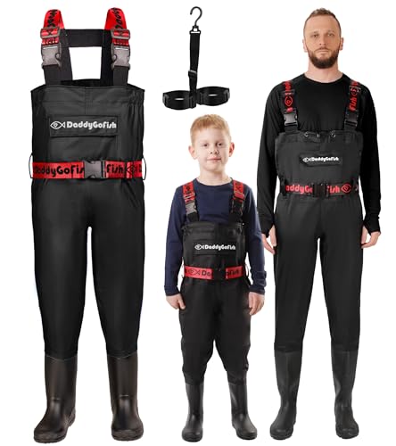 Praktische Wathose für Kinder und Erwachsene zum Angeln, Jagen oder Wandern mit integrierter Tasche und Aufhänger