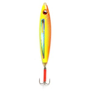 Leuchtender Meerespilker mit Drilling, 100g bis 750g, bleifrei, Pilker für Angelabenteuer, Gelb/Orange