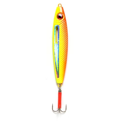 Leuchtender Meerespilker mit Drilling, 100g bis 750g, bleifrei, Pilker für Angelabenteuer, Gelb/Orange