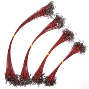 PISCORUSH 50 Stück Angeldrahtvorfächer, Nylon-beschichtete Angelschnur, Vorfächer mit Wirbeln und Druckknöpfen, Edelstahl, Angelzubehör (Rot, 20cm 50STK)
