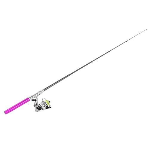 Tragbare Mini-Angelrute in Stiftform, einziehbar, mit Rollenrad, für Outdoor-Angeln, lila Farbe, kompakter und hochwertiger Angelstab, ideal für Angler und Outdoor-Fans