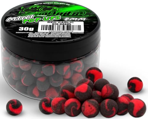 Mini Two-Tone Pop-Ups von Angel-Berger Magic Baits in Red Garlic Flavour - Premium Range für effektives Fischen mit Method Feeder und Karper.
