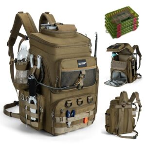Angelrucksack mit 4 Köderbox Angeln, 55-Liter Angelzubehör-Rucksack mit Zwei Rutenhaltern und Regenschutz