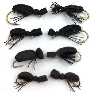Köder für Fliegenfischen, schwarzer Käfer, sechs Größen 10 - 16, für Forellen, Kaulbarsche, Äschen usw., Pack #133