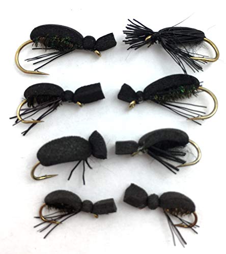 Köder für Fliegenfischen, schwarzer Käfer, sechs Größen 10 - 16, für Forellen, Kaulbarsche, Äschen usw., Pack #133
