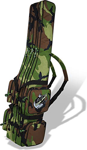 Wasserabweiser Fischerei Rucksack mit 3 Innenfächern und verschiedenen Längen für Angelruten - robustes Material, ideal für 2 bis 6 montierte Ruten