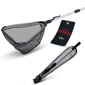 Paradox Fishing Angel Kescher gummiert 1,6m | klappbar | Stabiler Unterfangkescher Allround | Teleskop | Kescher Angeln gummiert | Fischschonend
