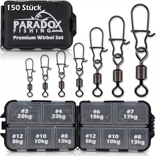 Paradox Fishing Duo-Lock Angel Wirbel Set I, 150 Stück - Premium Wirbelsortiment für den Angler mit Duolock-Snap und Karabiner