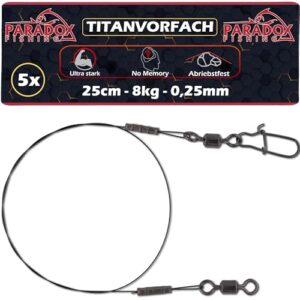 Paradox Fishing Titan Vorfach - 5 Stück, 0,25mm / 25cm mit 8kg Tragkraft, extrem abriebfest und hechtsicher für Spinnfischen