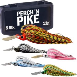 PERCH`N PIKE 5er Chatterbait Angelköder Set mit Box, Kunstköder für Spinnfischen auf Hecht, Barsch und Zander