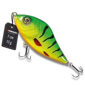 Robinson Angelköder für große Raubfische - Jerkbait Wobbler, Spinning und Trolling geeignet, DREI Tiefenvarianten – Sniper (Hot Perch, 70mm - 13g - Schwebend)
