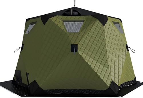 Winter-Angelzelt, sechseckige Eishütte mit Herdheber und Boden für Outdoor-Iglu-Angeln, tragbares Pop-Up-Eisshanty