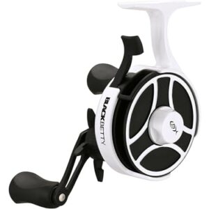 Erschwingliche Angelrolle für den Eissport, 13 Fishing Unisex-Erwachsene Free Fall Ghost Inline Eisangeln Angelrolle, weiß, RH Retrieve, hochwertiger Graphitrahmen, innovatives FreeFall Trigger System