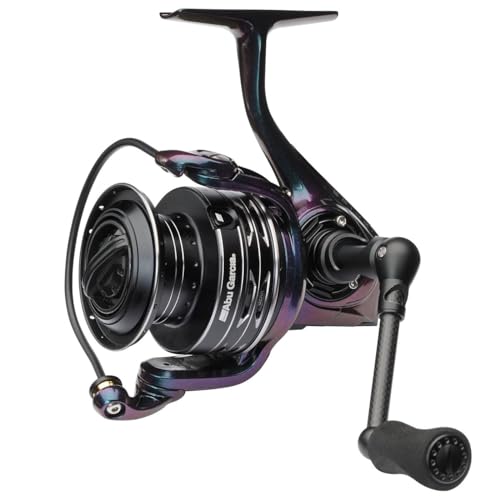 Abu Garcia Spike Spinnrolle, Angelrolle für Raubfischangeln, Leichte und Robuste Konstruktion, 7 Edelstahl-HPCR-Kugellager + 1RB, Grün/Lila/Schwarz, 2000S