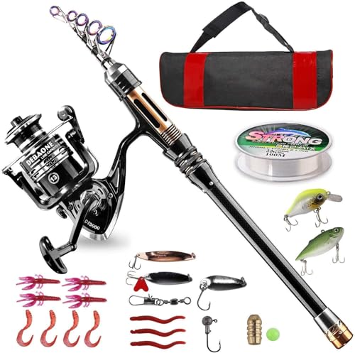 Das perfekte Angelrute-Set für Anfänger und Fortgeschrittene mit Teleskoprute, Spule, Angelschnur, Köder Set und Tragetasche für Salzwasser & Süßwasser Fischen